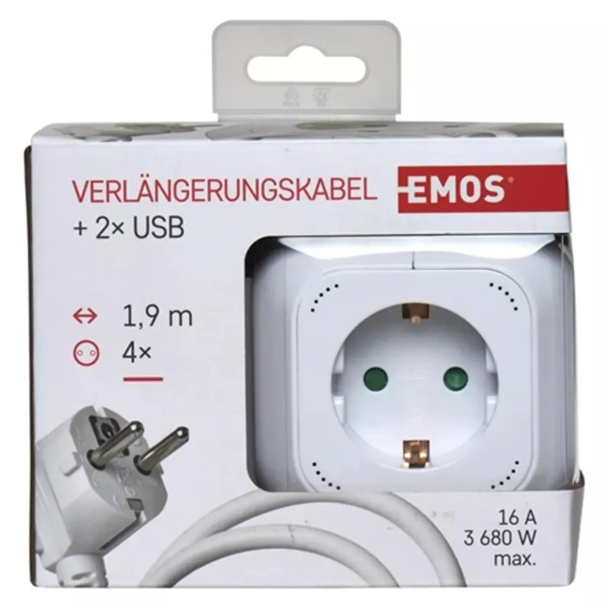 Emos P04219GU kocka hosszabbító 4 aljzat USB 2x 1,9 m fehér #2
