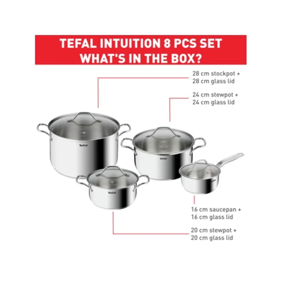 Tefal B864S874 Intuition edénykészlet 8 részes rozsdamentes acél üvegfedél #4