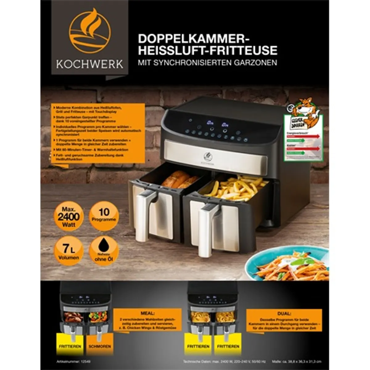 Kochwerk 12549 duplakamrás forrólevegős sütő 2x3,5 L 2400 W 10 program #5