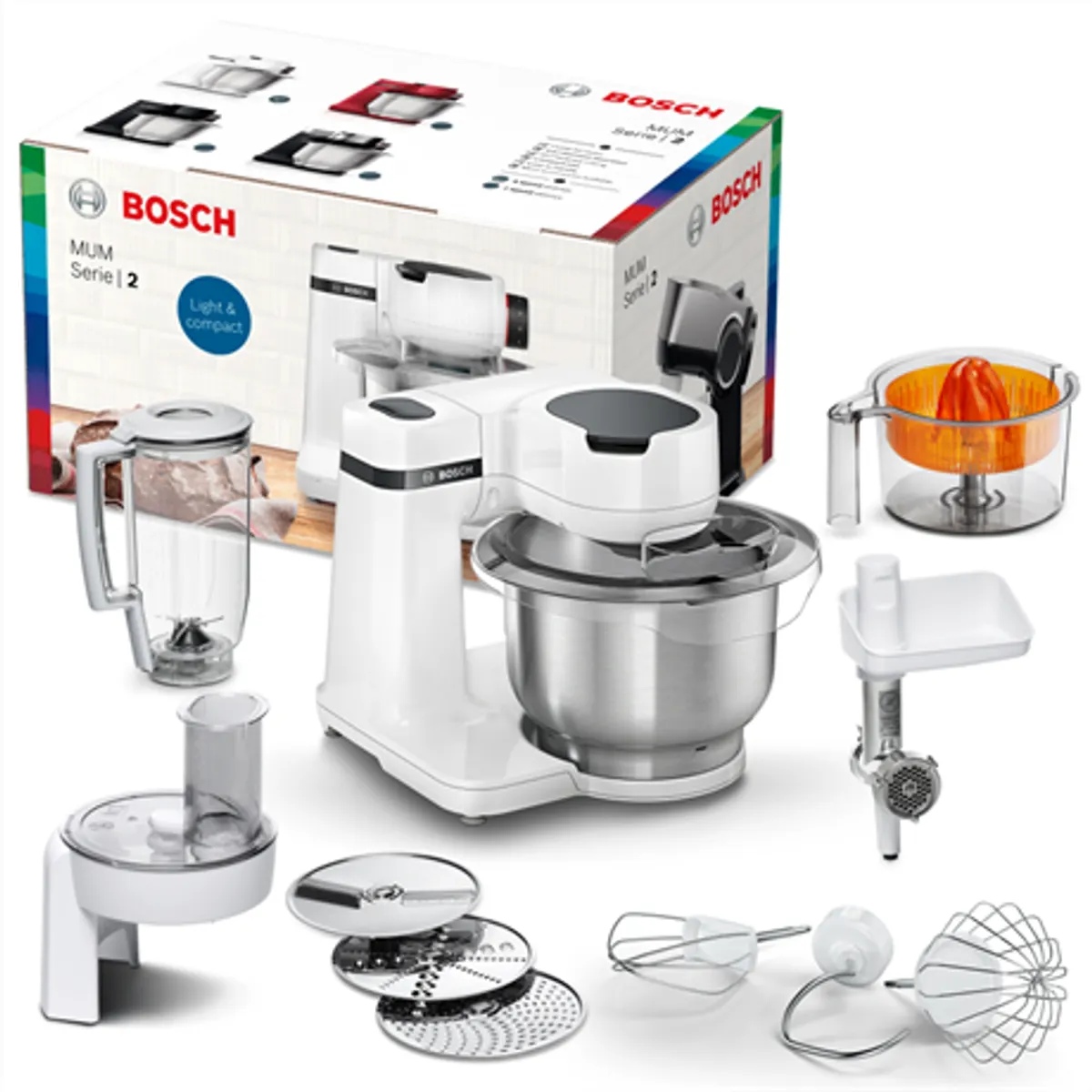 Bosch MUMS2EW40 MUM Serie2 700 W 3.8 l nemesacél tál fehér 4 sebességfokozat habverő keverő dagasztó #5