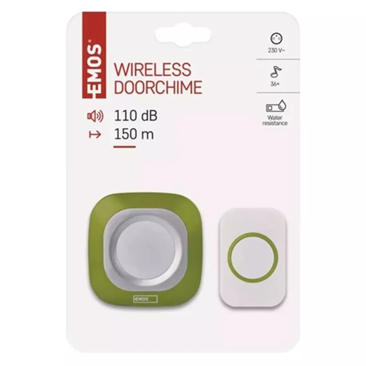 Emos P5733G vezeték nélküli csengő 230 V AC, 433 MHz, 150 m, 110 dB, 36 dallam, IP44, automatikus párosítás #7