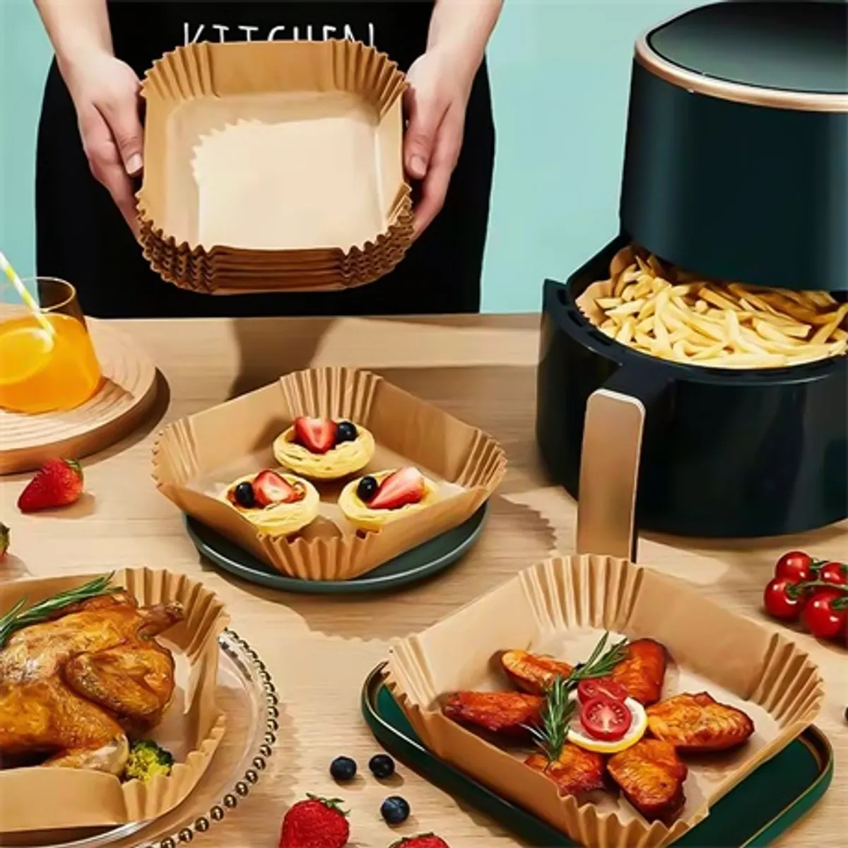 Bewello BW1020A Sütőpapír Airfryer 20x20 cm olajmentes 40 gsm 50 db hőálló 220C #4
