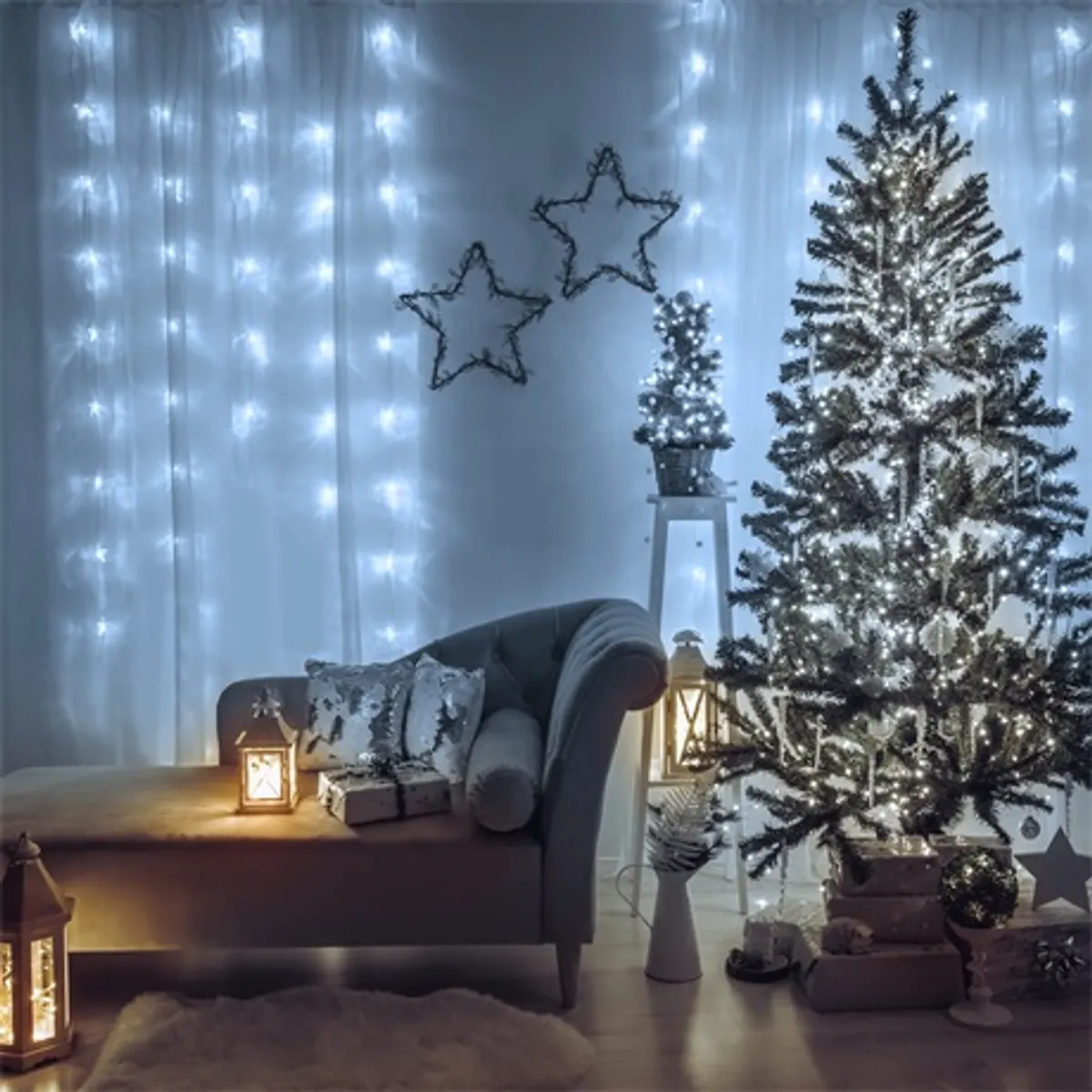 Family Decor 58901B LED Fényfüggöny 4,2 m 200 LED hidegfehér IP44 8 világítási mód 100-240V #5
