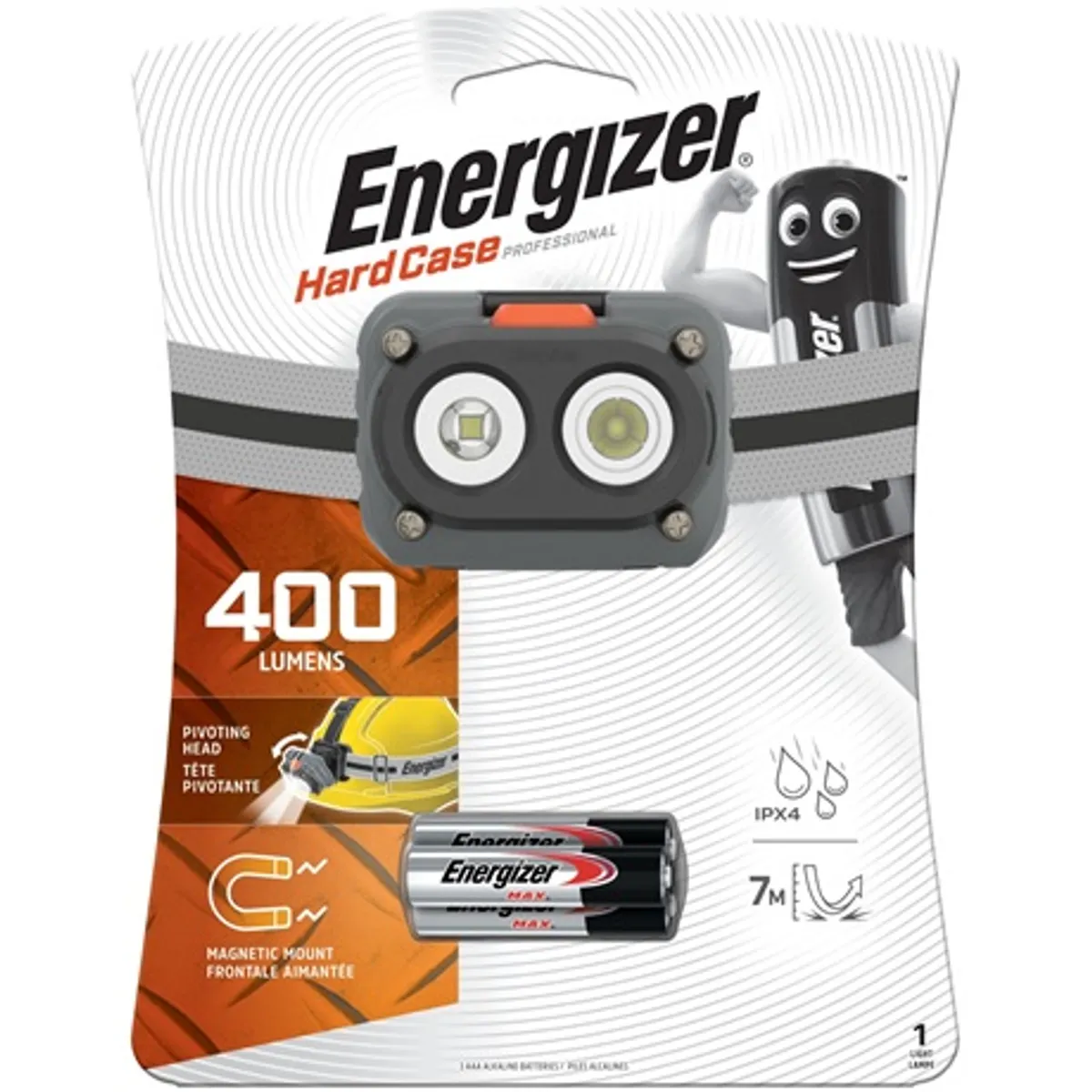 Energizer HARD CASE PRO MÁGNESES Fejlámpa 400 lumen 7 m fénysugár Mágneses rögzítés Forgatható levehető fénymodul Levehető fejpánt Ütésálló ABS #1