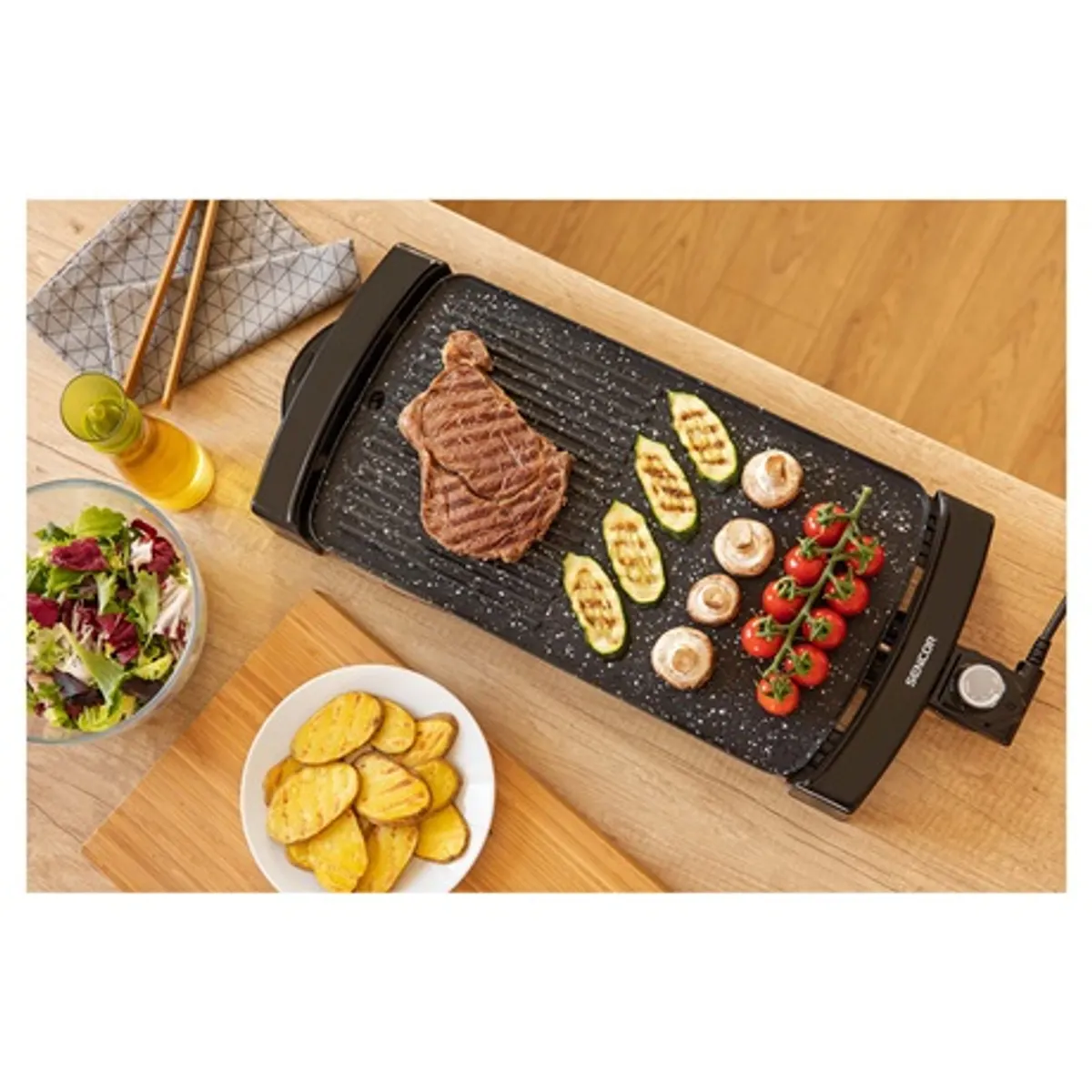 Sencor SBG 104BK grillsütő 2 az 1-ben asztali elektromos 44 x 25 cm 2300 W állítható hőmérséklet csepegtető tálca gránit felület #7