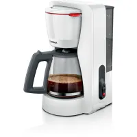 Bosch TKA2M111 filteres kávéfőző fehér 1,4 l 1200 W dripStop automatikus kikapcsolás 40 perc kihajtható szűrőtartó aromavédő üvegkanna