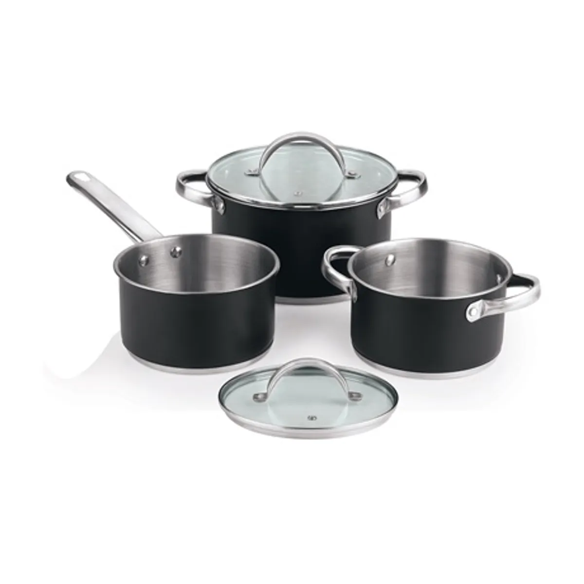 Bergner BGEU-5508 edénykészlet 5 részes 16 cm 1,3 l 20 cm 2,8 l 24 cm 4,5 l 3 rétegű rozsdamentes indukciós aljzat üvegfedő #3