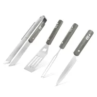 BBQ 56304C Grill eszköz készlet 4db csipesz húsvilla lapát kés beépített sörbontó hordtáska rozsdamentes acél fej fa nyél #1