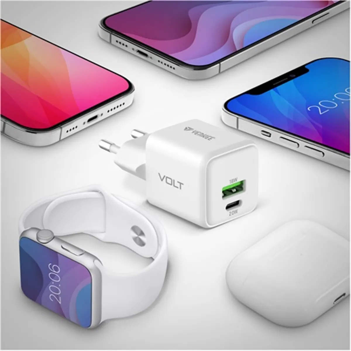 Yenkee YAC G38 Volt GaN töltő 20W USB-C és USB-A fehér #10