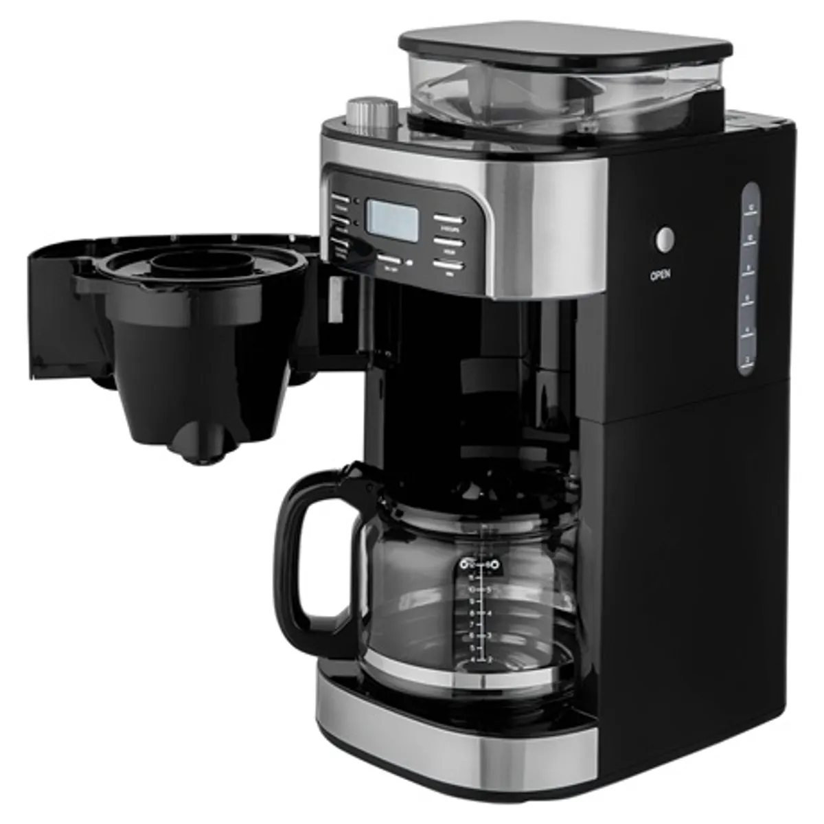 Sencor SCE7000BK filteres darálós kávéfőző 200 g kapacitású kávébab tartály, 1,5 l üvegkancsó, LCD kijelző #5