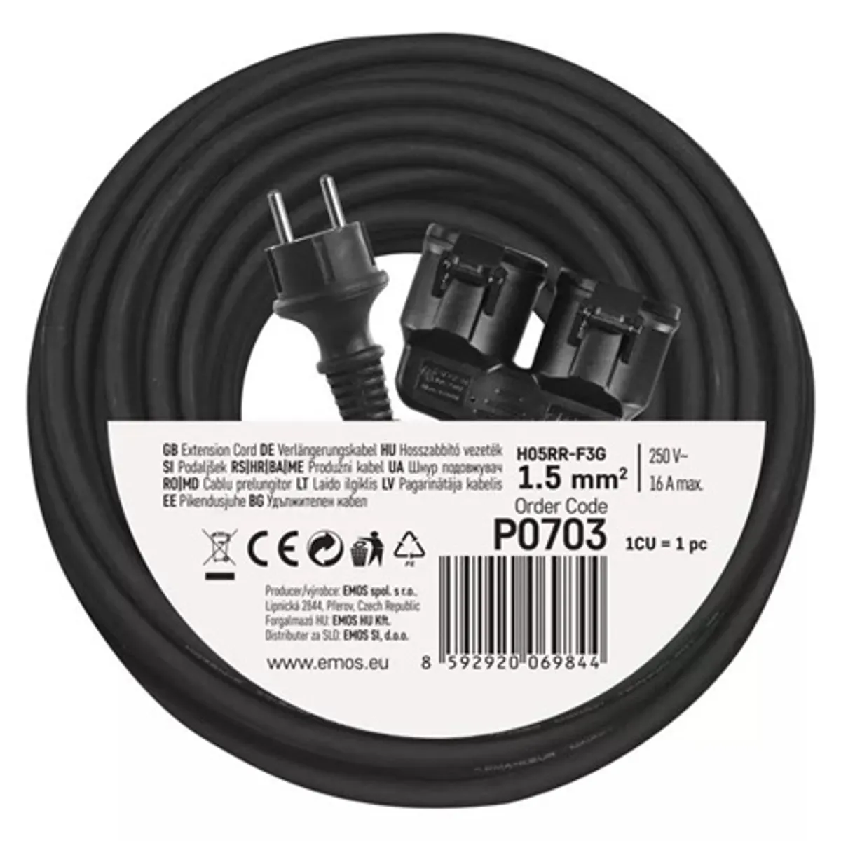 Emos P0703 hosszabbító 20 m 2 aljzat 230 V 1,5 mm2 IP44 fekete gumi #4