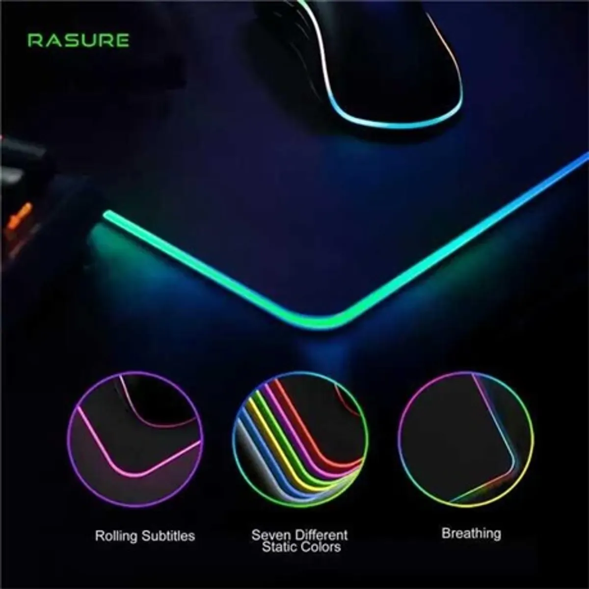 Forev RS-01 RGB LED-es gamer egérpad 80x30 cm, gumírozott csúszásmentes, 11 RGB fénymóddal, vízálló felület, 150 cm USB-kábel #2