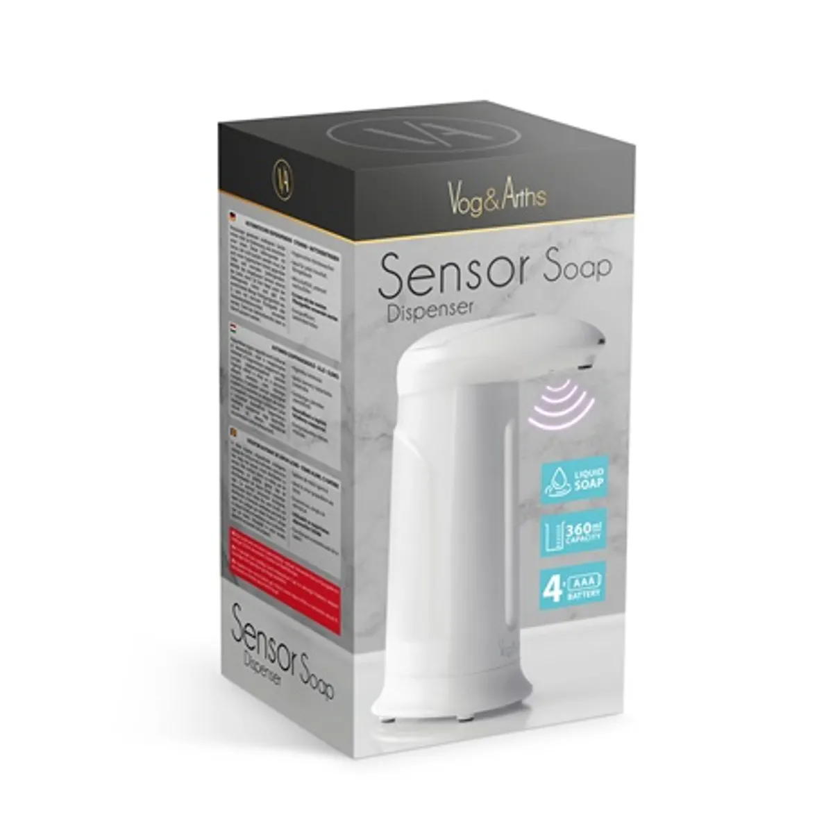 Vog und Arths 51121A szappanadagoló szenzoros 360 ml fehér IP44 4xAAA álló kompatibilis folyékony szappannal #4