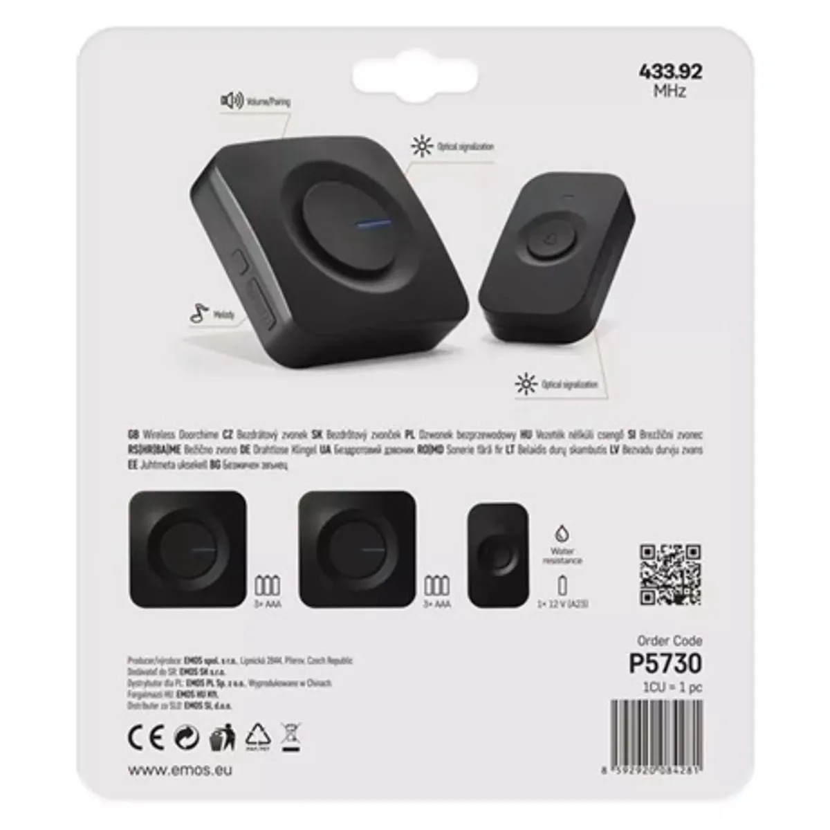Emos P5730 vezeték nélküli csengő 433 MHz 90 dB 52 dallam IP56 vízálló gomb automatikus párosítás 180 m #7
