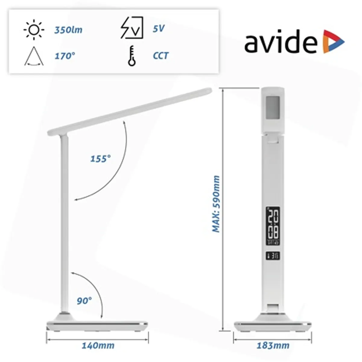 Avide ABLDL-OLC-6W-WH led asztali lámpa 36 LED 6W 5000K 170 fok IP20 fekete 5V SMD2835 #2