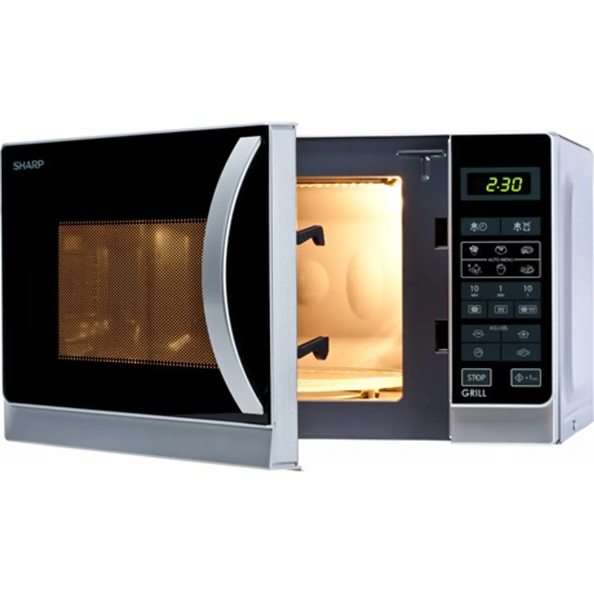 Sharp R642INW grilles mikrohullámú sütő 20l 800W 1000W grill kvarc 11 fokozat 8 automata program Gyerekzár Digitális kijelző Időzítő 99 #3