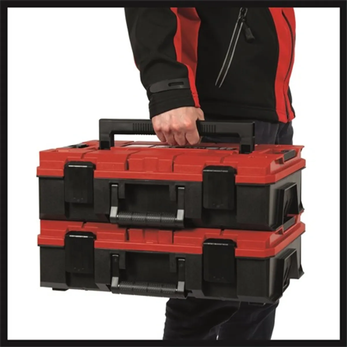 Einhell E-CASE S-F rendszerkoffer két lehajtható fogantyúval lelakatolható fröccsenő víz elleni védelemmel polipropilén max 25 kg terhelés #3
