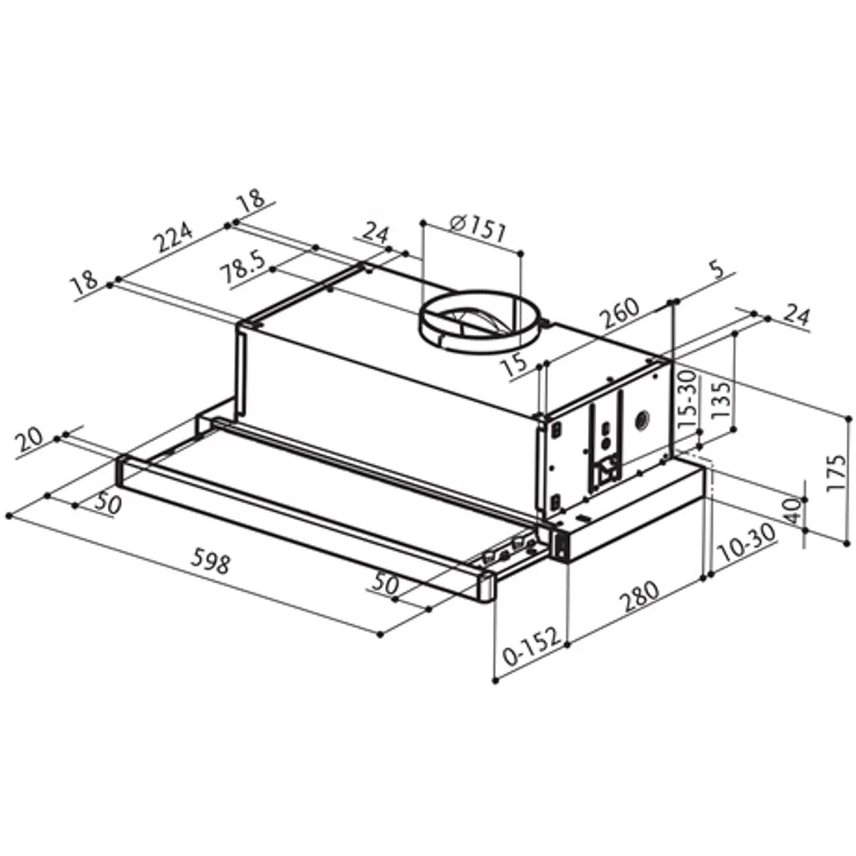 Faber FLEXA NG GLASS LUX W A60 Páraelszívó beépíthető 600 mm, energiaosztály D, 3 sebesség, 220-420 m3h, 2x LED, fém szűrő, elvezetés 150-120 mm #2