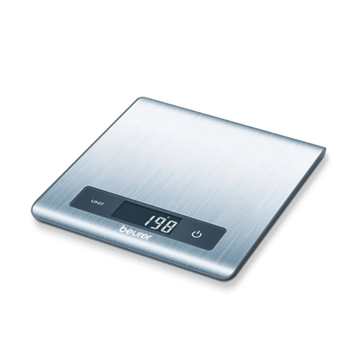 Beurer KS 51 konyhai mérleg rozsdamentes acél felület, ujjlenyomat-taszító bevonat, 5 kg teherbírás, 1 g osztás, g/oz átváltás, háttérvilágítású kijelző #1
