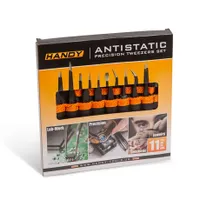 Handy 10779B Precíziós csipesz szett 11 részes antisztatikus matt fekete ESD bevonatú rozsdamentes acél #4