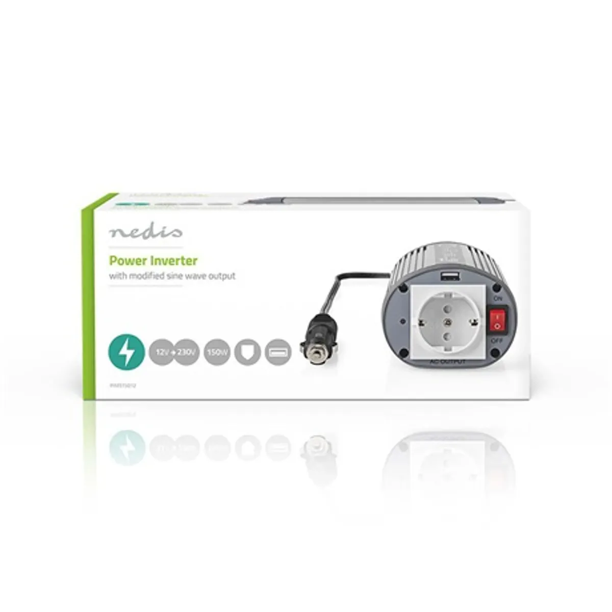 Nedis PIMS15012 tápinverter 12V-230V 150W 1x Schuko 1x USB port módosított szinuszhullám lágyindítás #3