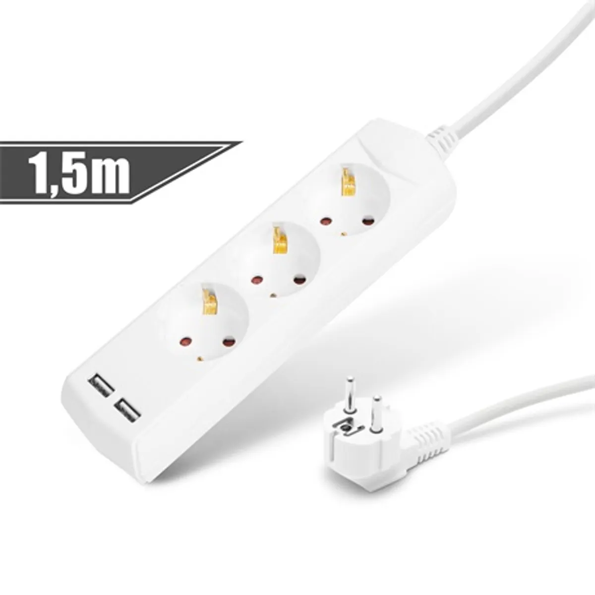Delight 20201U elosztó 3 aljzat, 2x USB, 1,5 m, fehér #1