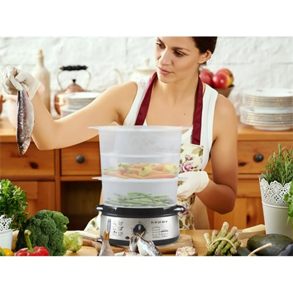 Beper BC.250 pároló 9l 800 W rozsdamentes aljzat 3 BPA-mentes tároló 1 l víztartály 60 perc időzítő #7