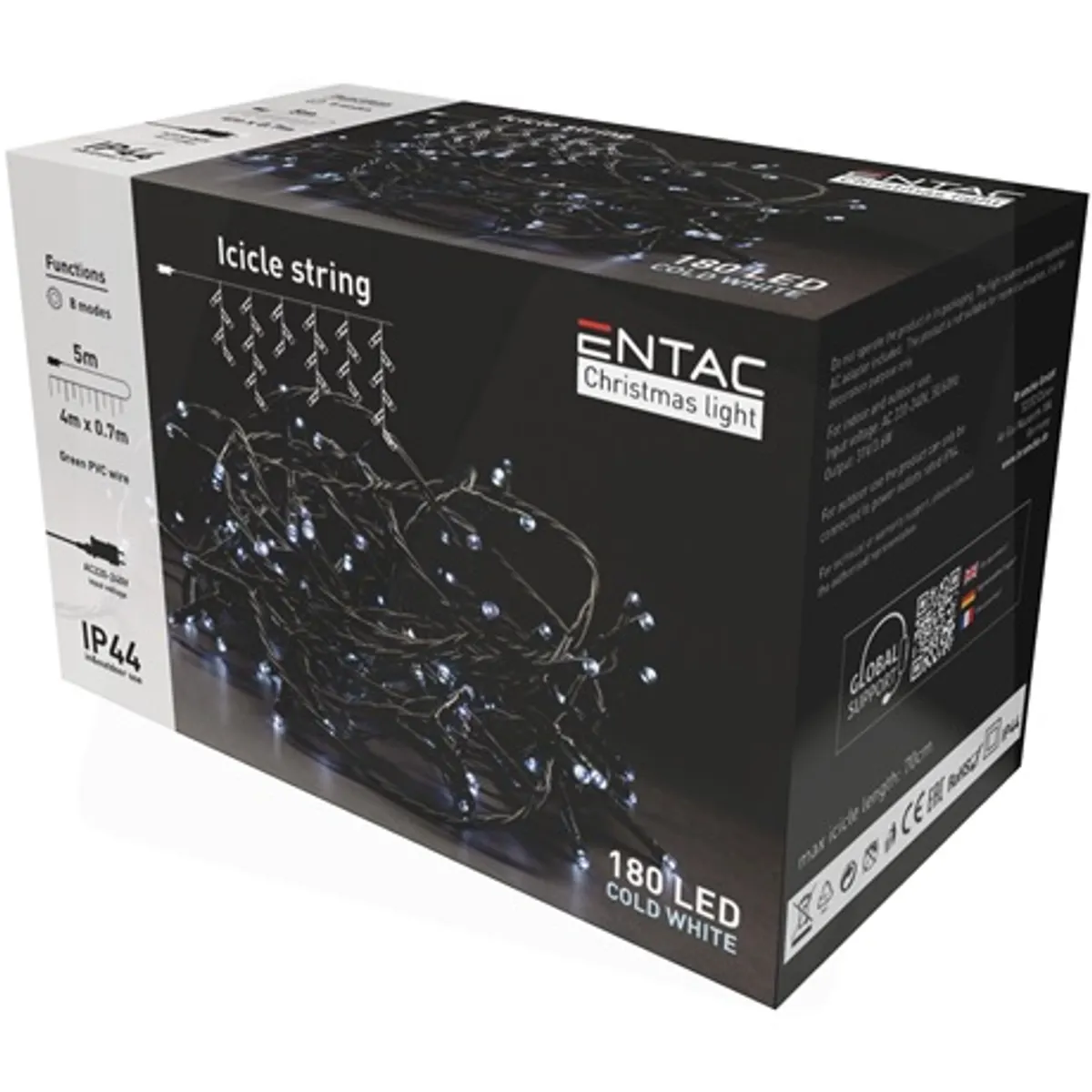 Entac ECL-I180CW jégcsapfüzér IP44 180 LED 4 m CW 6400K 3,6 W memória 8 világítási funkció #1