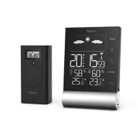 Hama 00186417 Black Line időjárás állomás érintőszenzoros háttérvilágításos ébresztőórás kültéri szenzor DCF rádió-óra időzóna manuálisan állítható #1