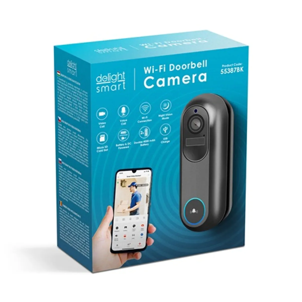 Delight Smart 55387BK okos kaputelefon kültéri és beltéri egység, két 21700 akkumulátor, 5-8 hónap üzemidő, Wi-Fi 2,4 és 5 GHz, éjjellátó, 1080p #7