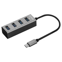 Yenkee YHB C430 USB-elosztó USB-C bemenet 4 USB 3.0 porttal alumínium ház 10 cm kábel túlfeszültségvédelem 5 Gbps