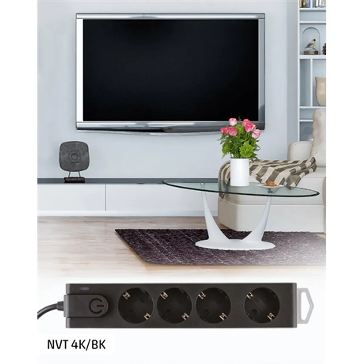 Home by Somogyi NVT 4K-BK túlfeszültségvédett elosztó 4 aljzat fekete 1,5 m #2