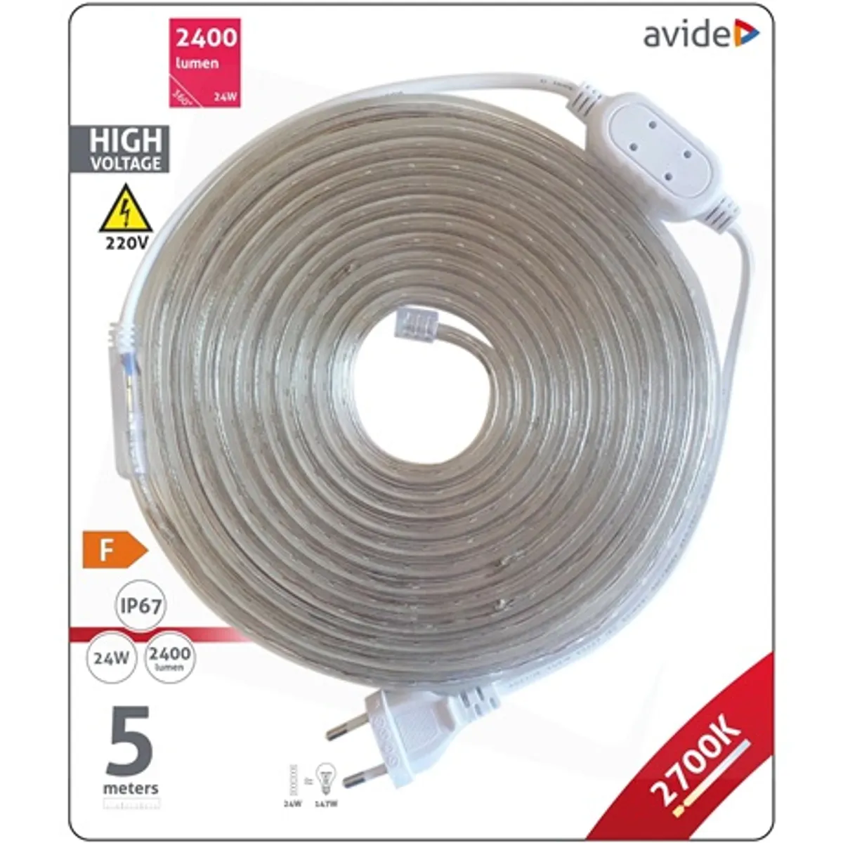 Avide ABLSBL-220V-3528-60WW67 LED szalag SMD3528 24W 5 m 2700K IP67 #1