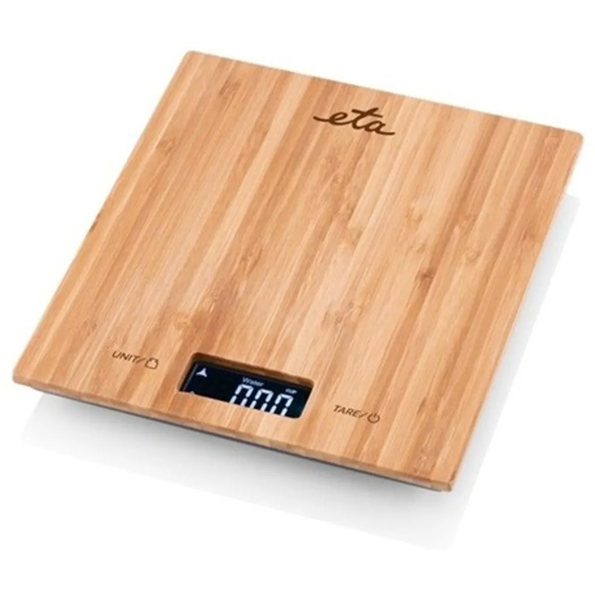 Eta 977890000 BAMBI Konyhamérleg 5 kg tara funkció, g, kg, lb, oz, ml, LCD kijelző, 2xAAA, bambusz felület, 180x200x20 mm, csúszásgátló lábak #1