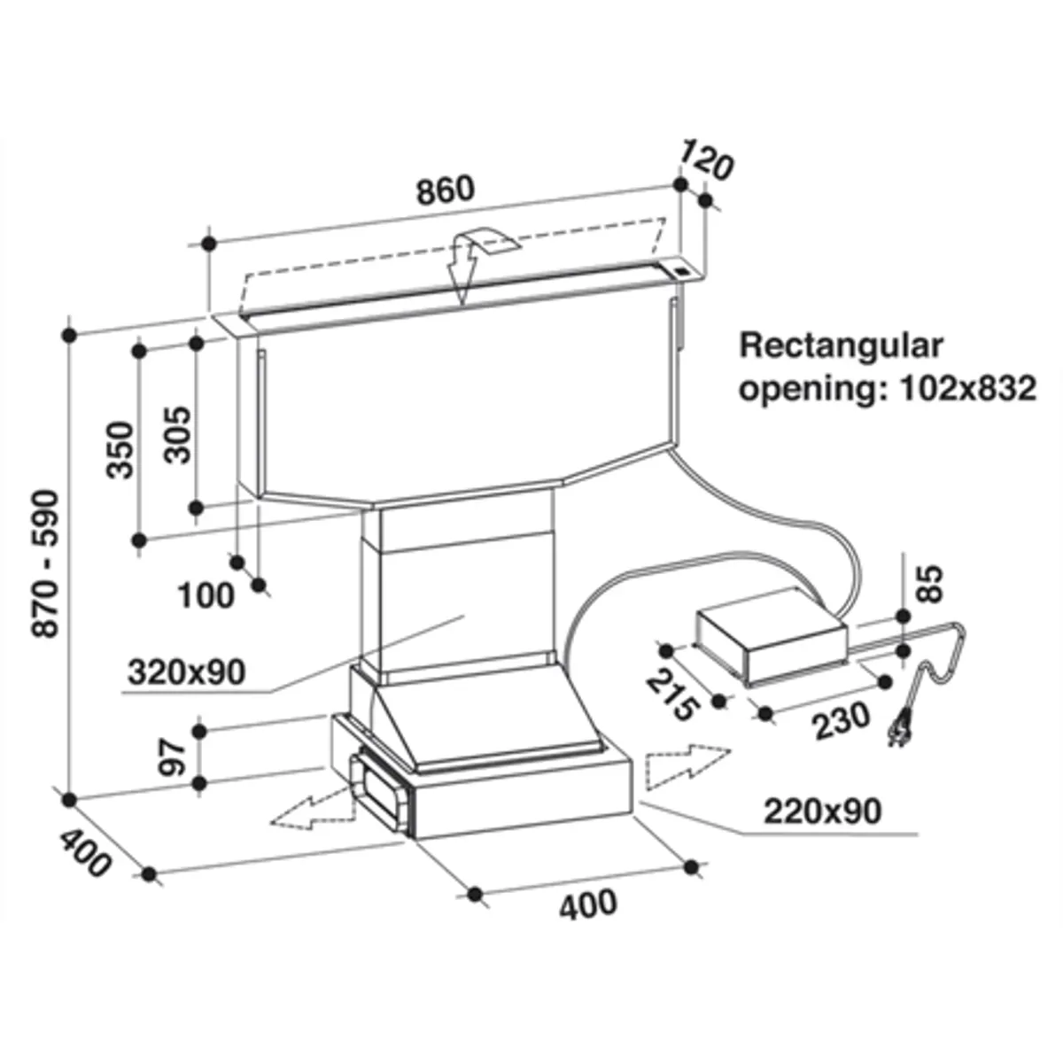 Whirlpool WDO 93F B K páraelszívó beépíthető 77 cm inox 603 m3h VL3i vezérlés 3 fokozat #5