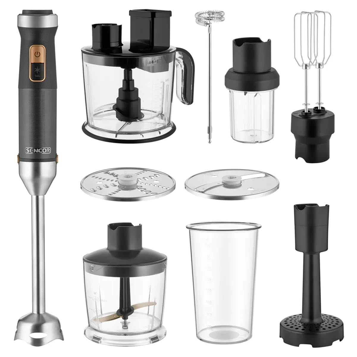 Sencor SHB 6552BK Botmixer 7 az 1-ben 1500 W 800 ml keverőedény 500 ml aprítóedény rozsdamentes pengék, titan bevonatú #2