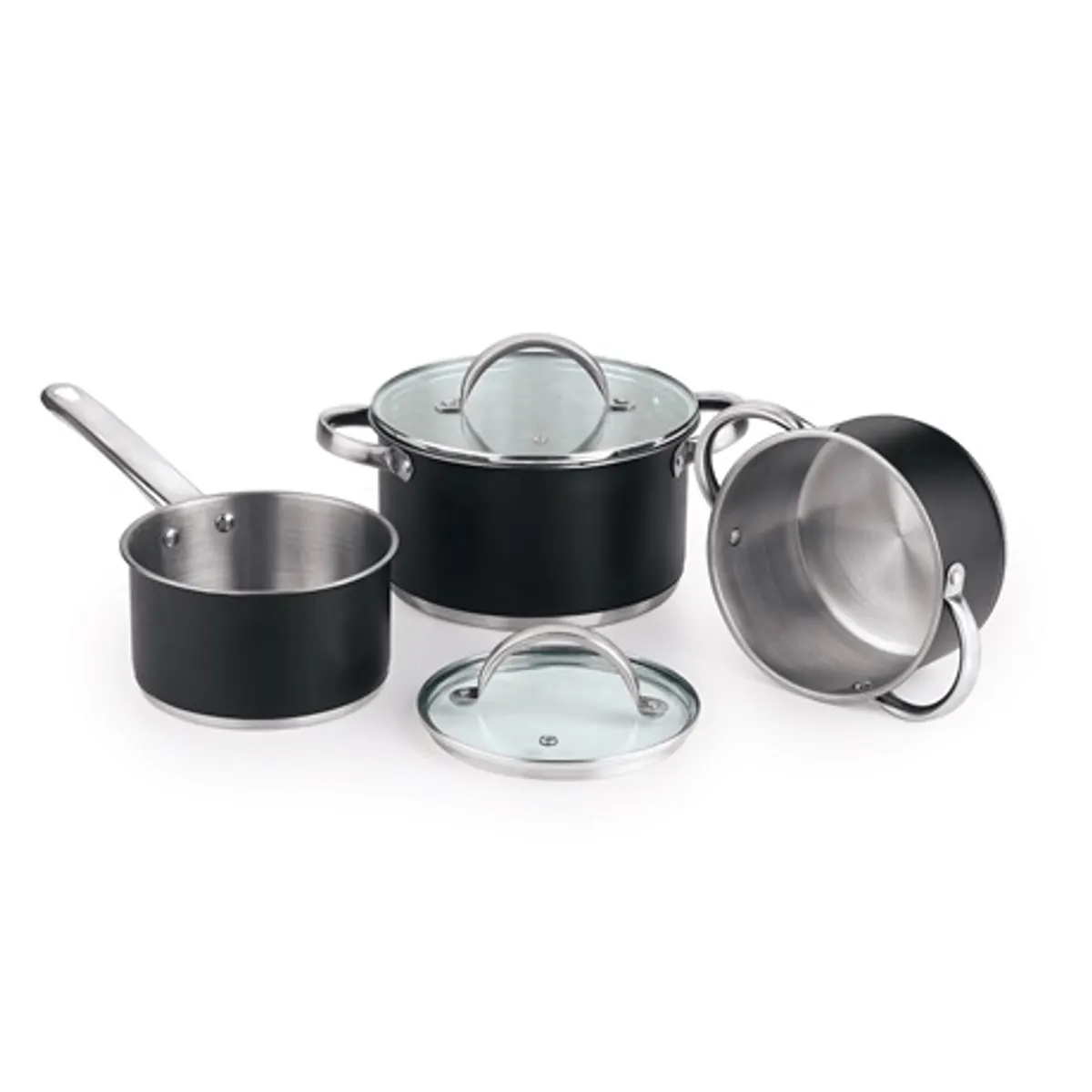 Bergner BGEU-5508 edénykészlet 5 részes 16 cm 1,3 l 20 cm 2,8 l 24 cm 4,5 l 3 rétegű rozsdamentes indukciós aljzat üvegfedő #2
