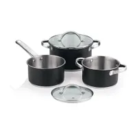 Bergner BGEU-5508 edénykészlet 5 részes 16 cm 1,3 l 20 cm 2,8 l 24 cm 4,5 l 3 rétegű rozsdamentes indukciós aljzat üvegfedő #3
