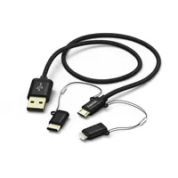 Hama 183348 3in1 adatkábel micro USB Type-C Lightning 1m fekete fém borítás duplán árnyékolt #2