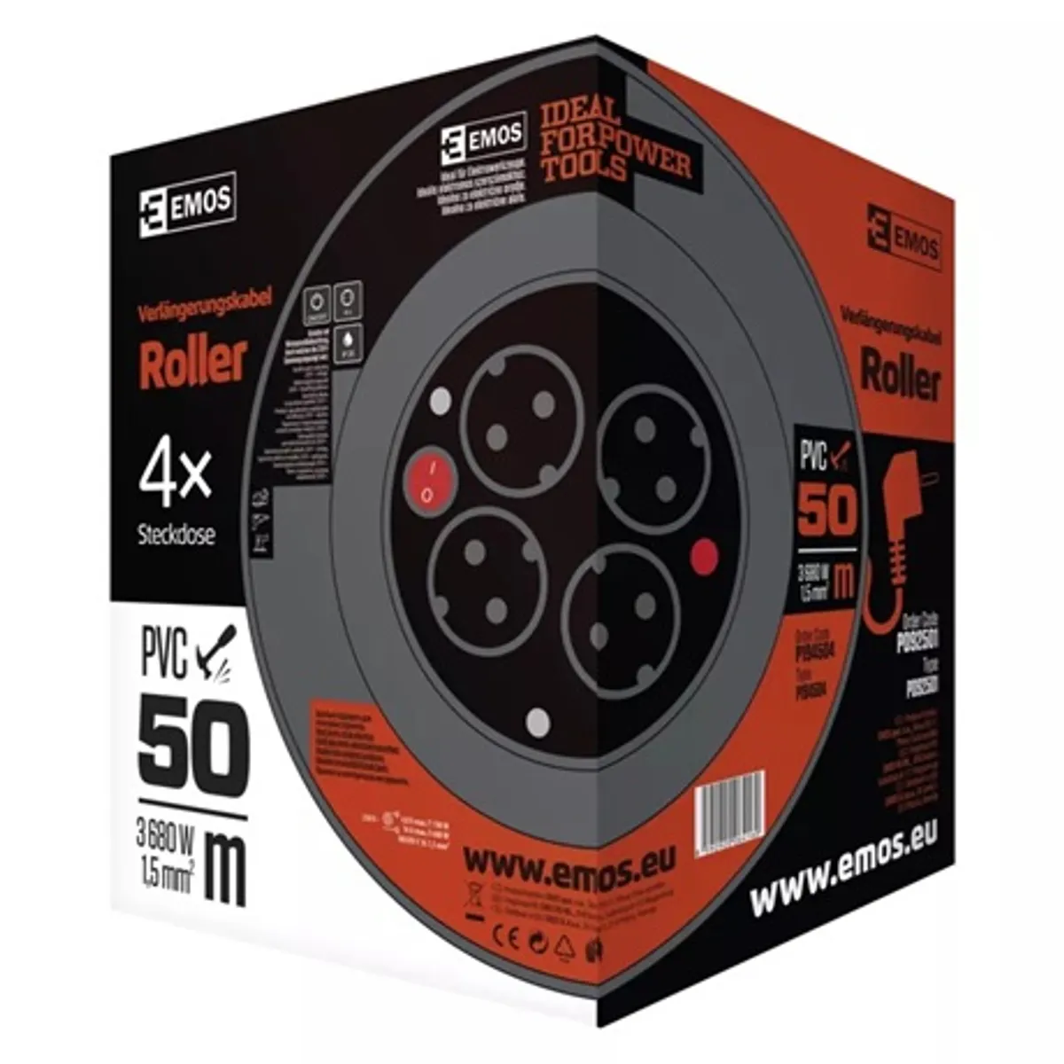 Emos P092501 kábeldob 50 m 4 aljzat 1,5 mm2 PVC piros Schuko IP20 230 V 16 A #4