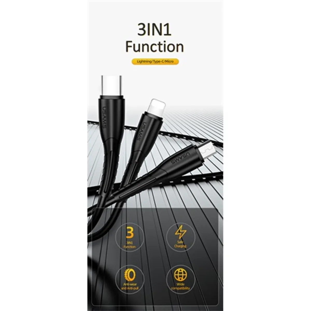 Usams SJ367USB01 3az1-ben USB-A Lightning, Type-C, mikro USB töltőkábel 100 cm #4