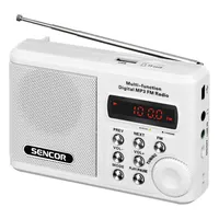 Sencor SRD 215 W zsebrádió 88-108 MHz LED USB microSDHC 8GB MP3 lejátszás fülhallgató vonalbemenet mini USB töltés 2W RMS 10 óra fehér
