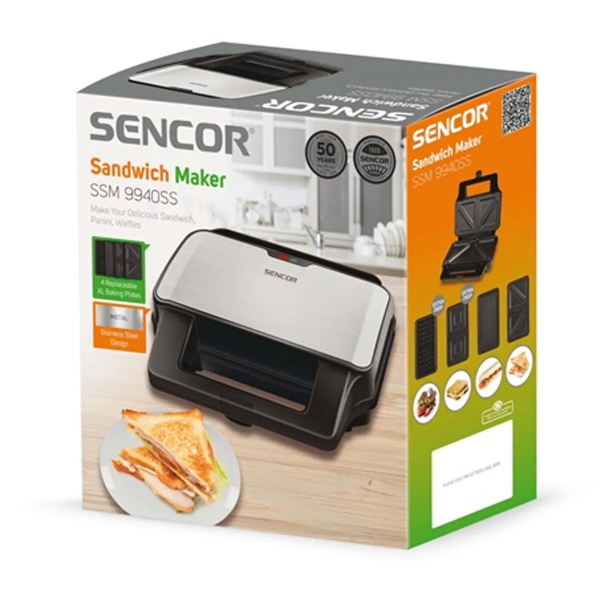 Sencor SSM 9940SS szendvicssütő 4 az 1-ben cserélhető sütőlapok tapadásmentes felület 900 watt led jelzőfény #9