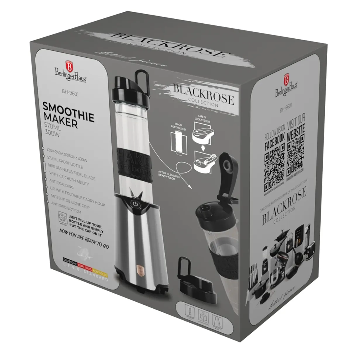 Berlinger Haus BH-9601 smoothie készítő rozsdamentes acél test 18/10 pengék jégtörő funkció 400W 2 db 500 ml pohár #6