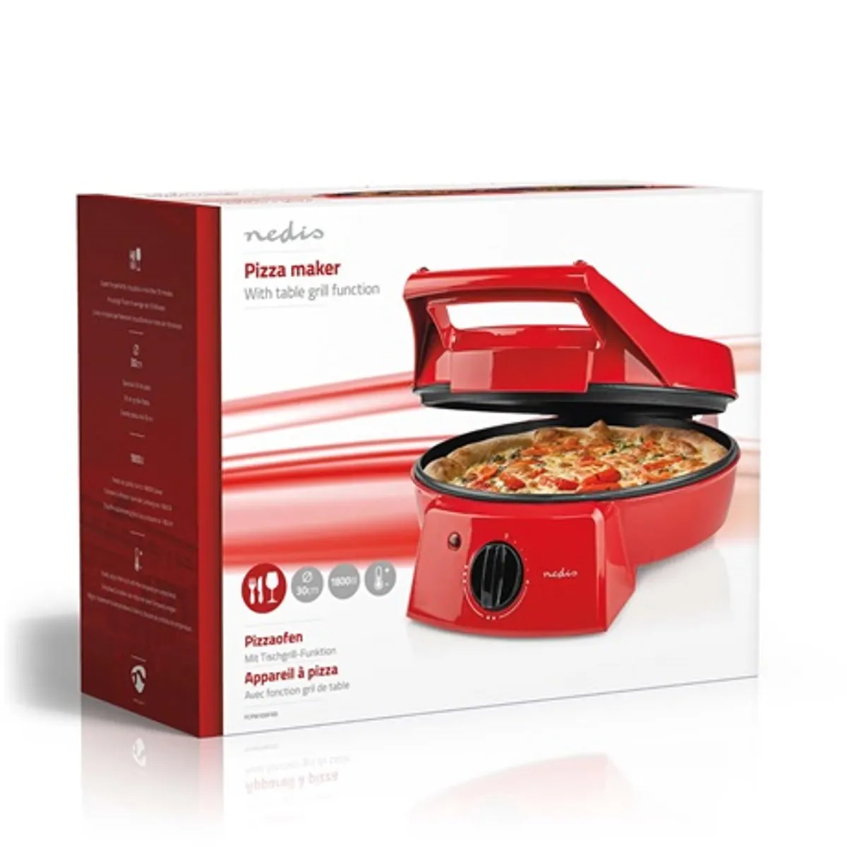 Nedis FCPM100FRD pizza- és grillsütő 30 cm 1800 W állítható hőmérséklet 230 °C 180°-os nyitható asztali grill funkció #8