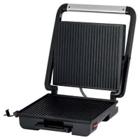 Sencor SBG 3710SS kontakt grillsütő bordázott grillfelület tapadásmentes sütőlap, 2000 W, 90 fokos nyitás, hőszigetelt fogantyú #1