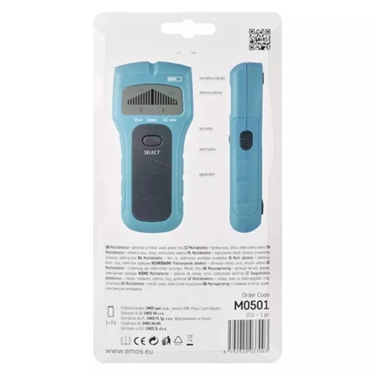 Emos M0501 multidetektor fa fém AC-vezeték optikai és akusztikus jelzés automatikus kikapcsolás 28x72x155 mm 1x9 V #6