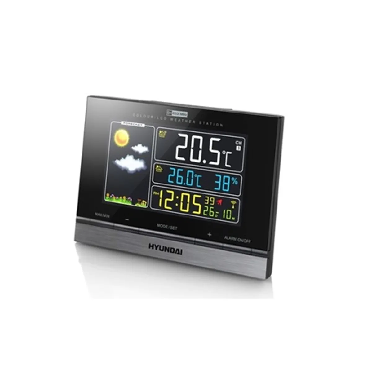 Hyundai WS2303 időjárás állomás színes LCD kijelző háttérvilágítás rádióvezérlés 433 MHz belső külső hőmérséklet és páratartalom #1