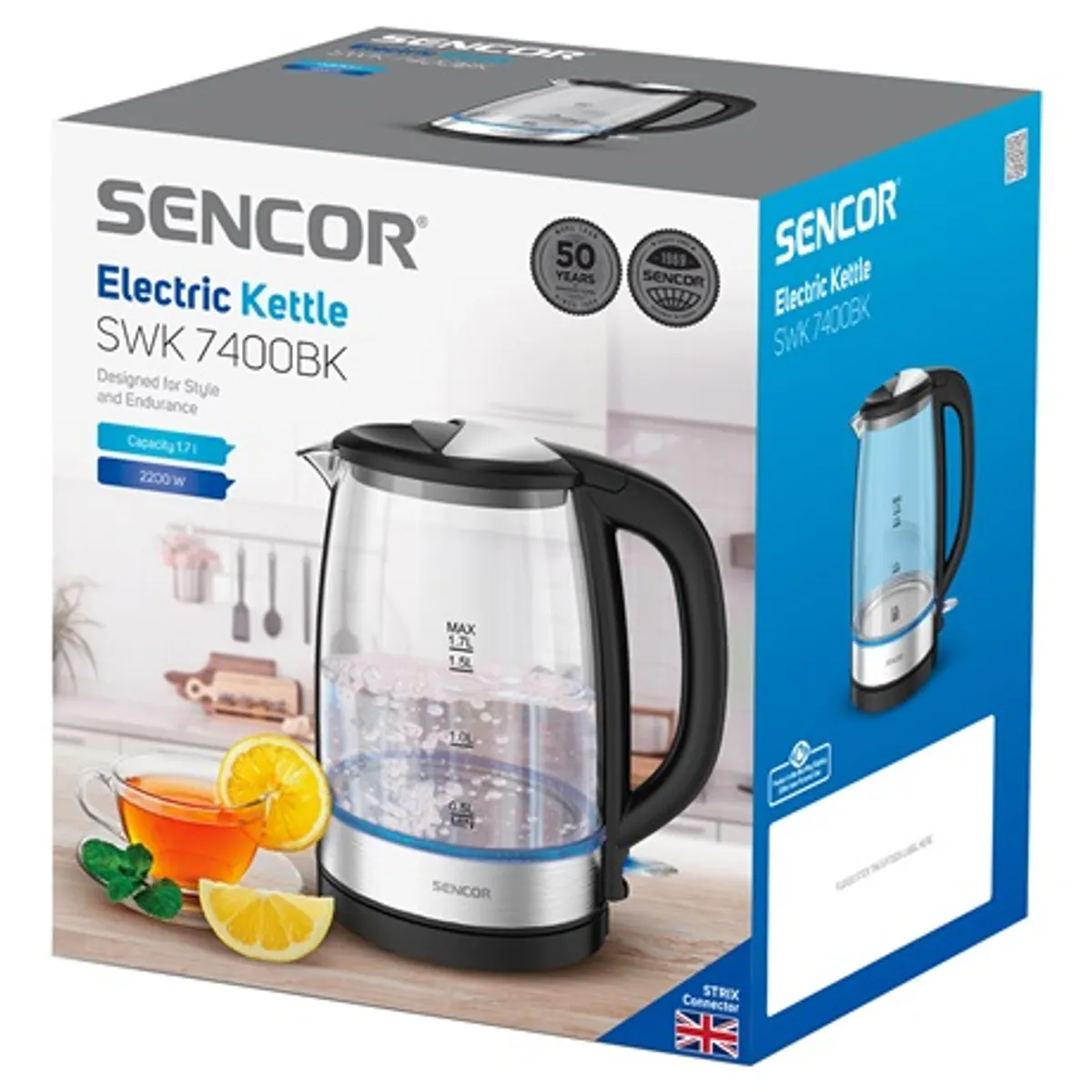 Sencor SWK 7400BK vízforraló 1,7 l 2200 W boroszilikát üveg STRIX kivehető szűrő #2