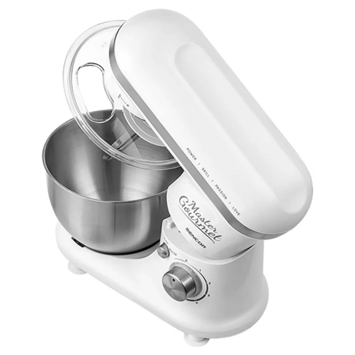 Sencor STM 3620WH-EUE3 robotgép 4 literes rozsdamentes edény bolygó működés felhajtható kar bajonett tartozék rögzítés 600 W #5